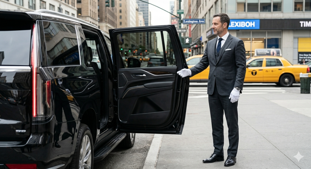 Professional chauffeur providing executive limo service in Orange County